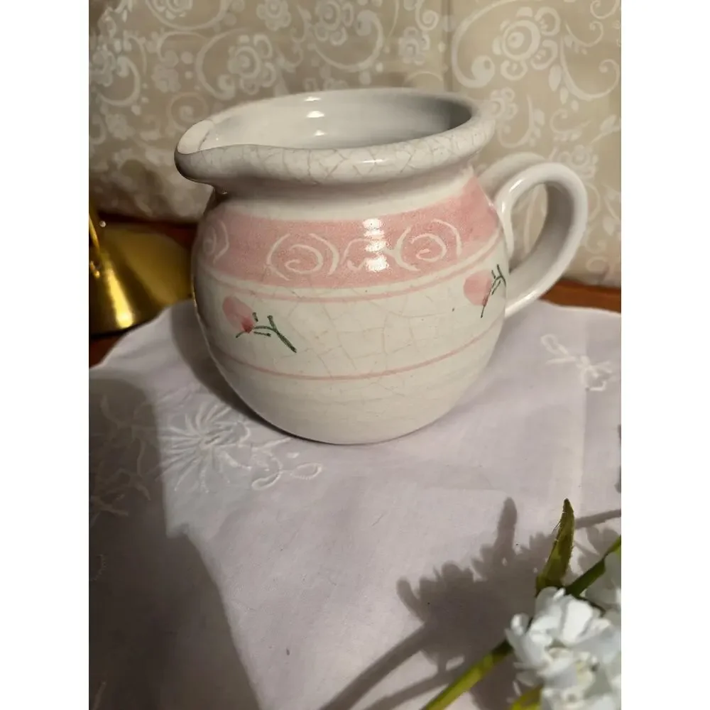 Vintage Pink Floral Ceramic‎ Creamer/ Small Pitcher